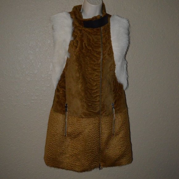 NWOT Sz S DROMe Brown Mohair White Trim Zip Up Vest - Picture 1 of 9